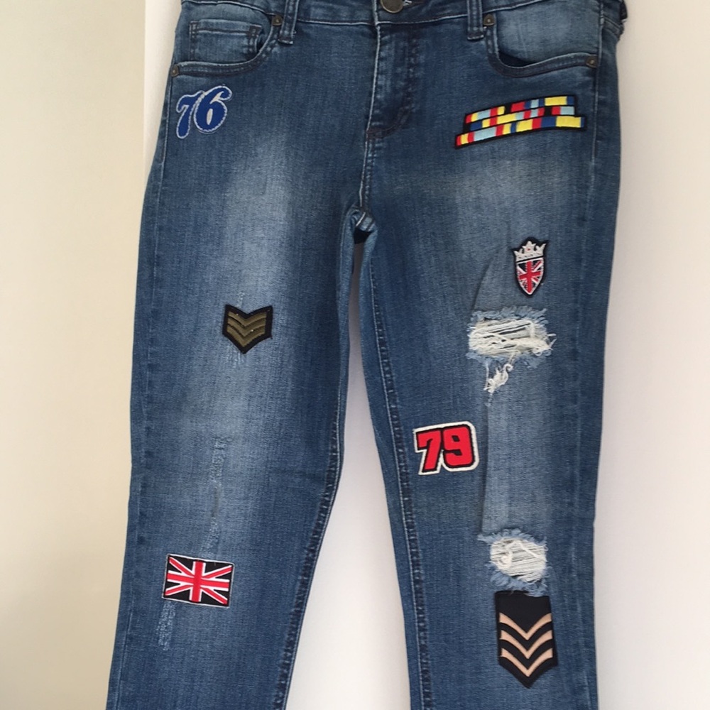 Distressed Rocker Patched Jeans - Picture 8 of 13
